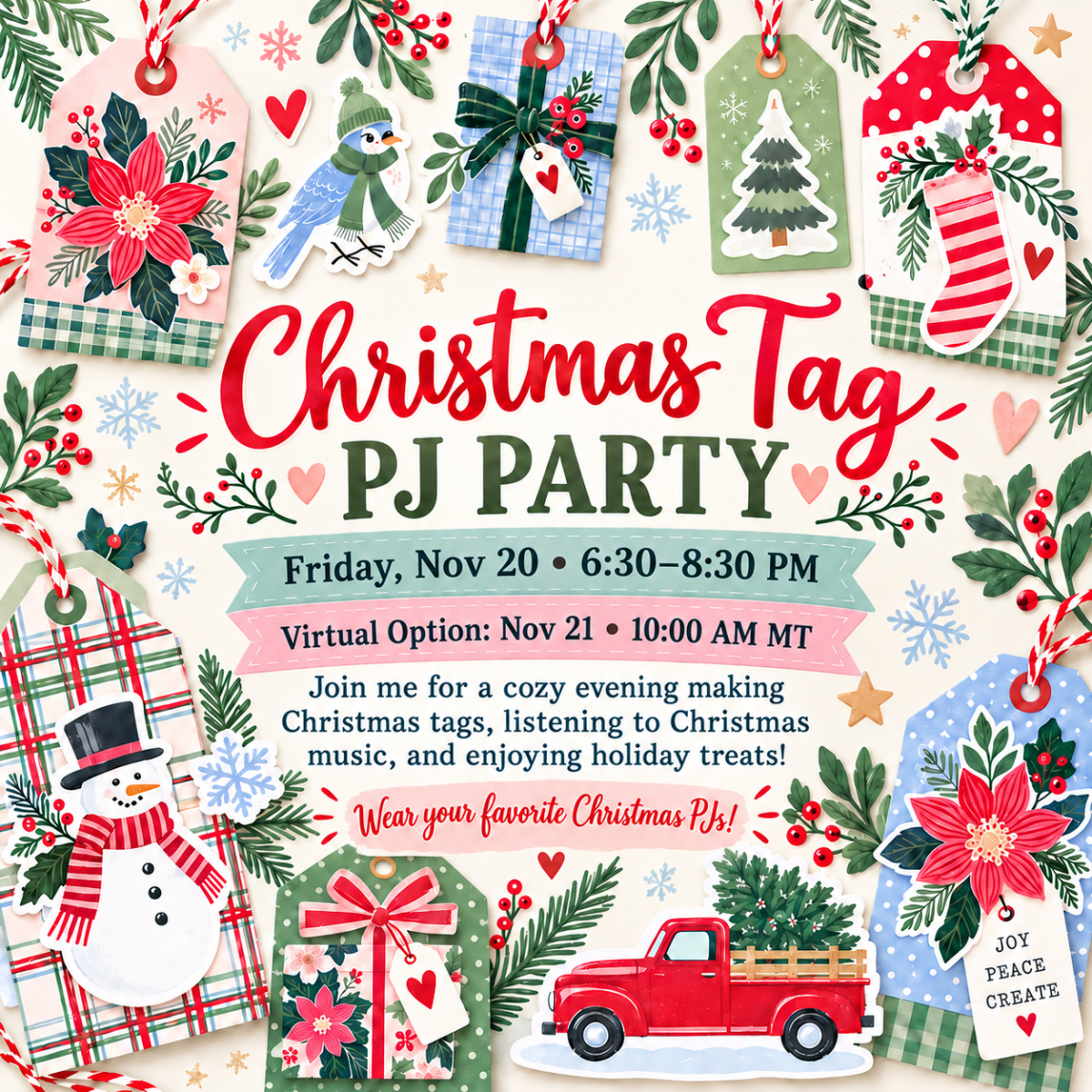Christmas Tag PJ Party Invitation